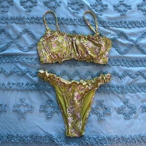 wild fable Olive Green Floral Ruffle Bikini Set